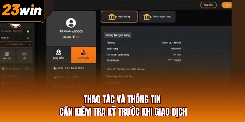Thao tác và thông tin cần kiểm tra kỹ trước khi giao dịch